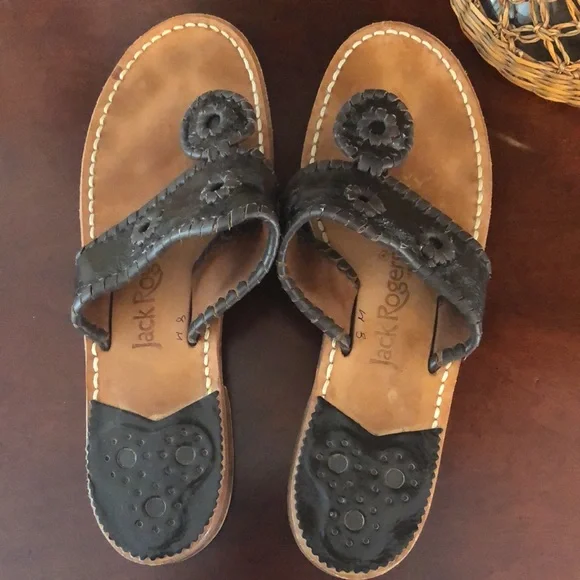 Jack Rogers 😍 ALL leather classic sandals Sz 8 originals 👒🍍👗🐙🐠🦀🦞 - Picture 3 of 4